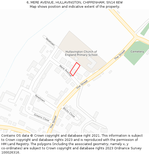 6, MERE AVENUE, HULLAVINGTON, CHIPPENHAM, SN14 6EW: Location map and indicative extent of plot