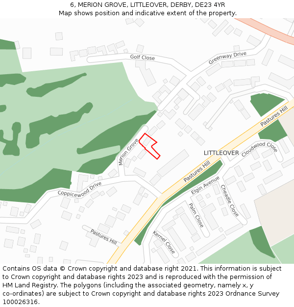 6, MERION GROVE, LITTLEOVER, DERBY, DE23 4YR: Location map and indicative extent of plot