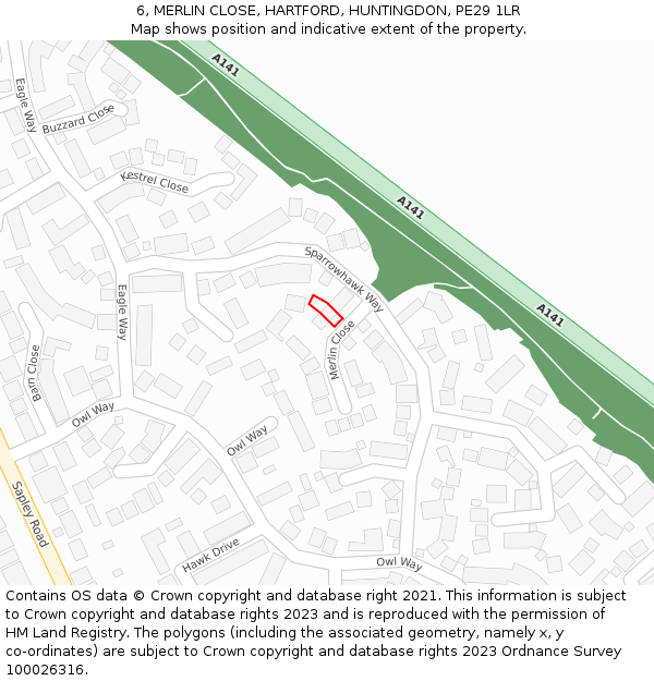6, MERLIN CLOSE, HARTFORD, HUNTINGDON, PE29 1LR: Location map and indicative extent of plot