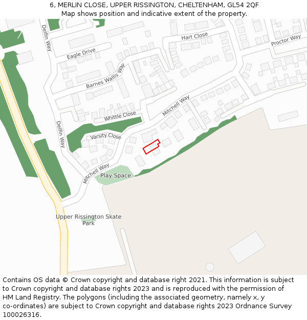 6, MERLIN CLOSE, UPPER RISSINGTON, CHELTENHAM, GL54 2QF: Location map and indicative extent of plot