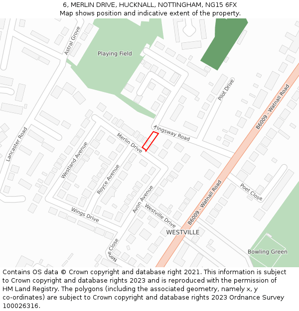 6, MERLIN DRIVE, HUCKNALL, NOTTINGHAM, NG15 6FX: Location map and indicative extent of plot