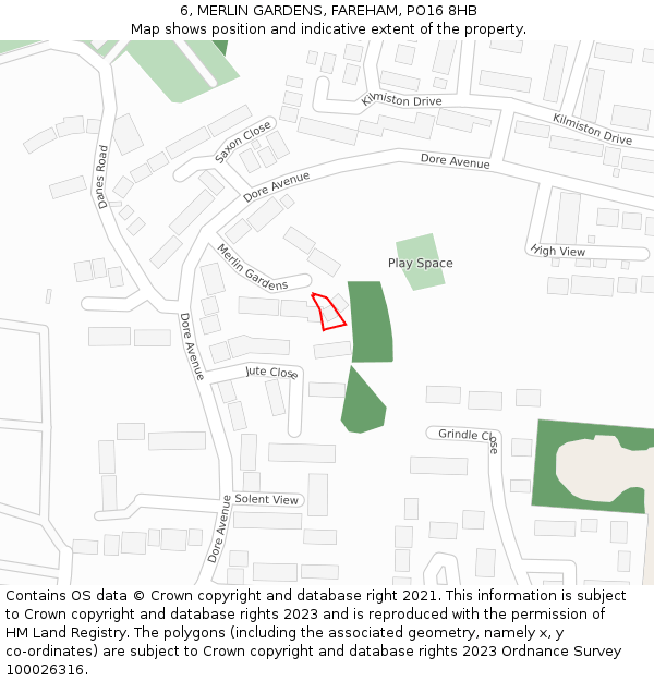 6, MERLIN GARDENS, FAREHAM, PO16 8HB: Location map and indicative extent of plot