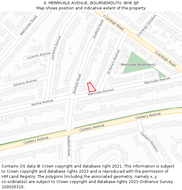6, MERRIVALE AVENUE, BOURNEMOUTH, BH6 3JP: Location map and indicative extent of plot