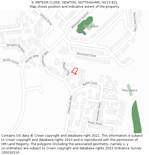 6, METEOR CLOSE, NEWTON, NOTTINGHAM, NG13 8ZL: Location map and indicative extent of plot