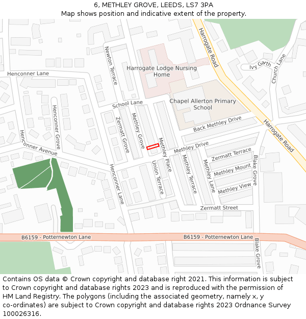 6, METHLEY GROVE, LEEDS, LS7 3PA: Location map and indicative extent of plot