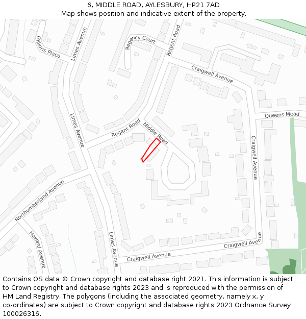 6, MIDDLE ROAD, AYLESBURY, HP21 7AD: Location map and indicative extent of plot