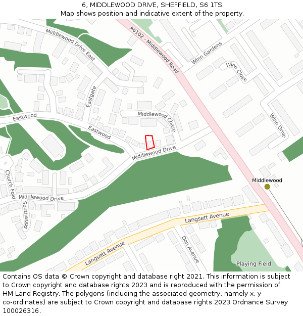 6, MIDDLEWOOD DRIVE, SHEFFIELD, S6 1TS: Location map and indicative extent of plot