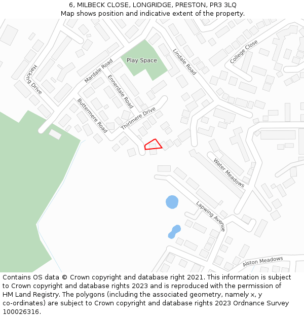 6, MILBECK CLOSE, LONGRIDGE, PRESTON, PR3 3LQ: Location map and indicative extent of plot