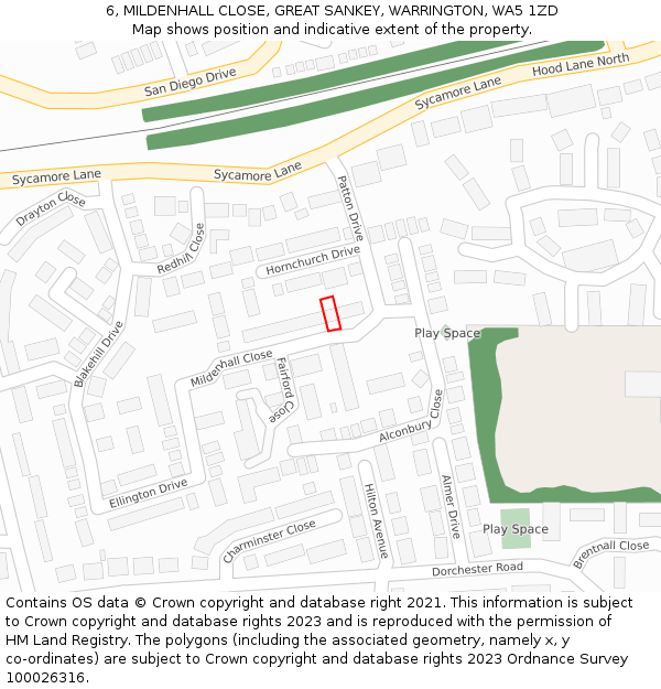 6, MILDENHALL CLOSE, GREAT SANKEY, WARRINGTON, WA5 1ZD: Location map and indicative extent of plot