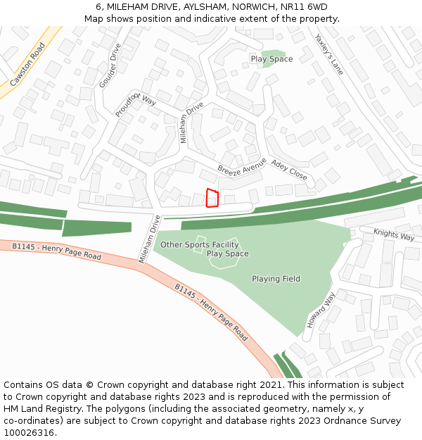 6, MILEHAM DRIVE, AYLSHAM, NORWICH, NR11 6WD: Location map and indicative extent of plot