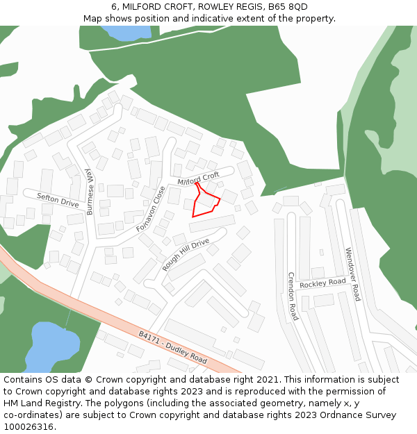 6, MILFORD CROFT, ROWLEY REGIS, B65 8QD: Location map and indicative extent of plot