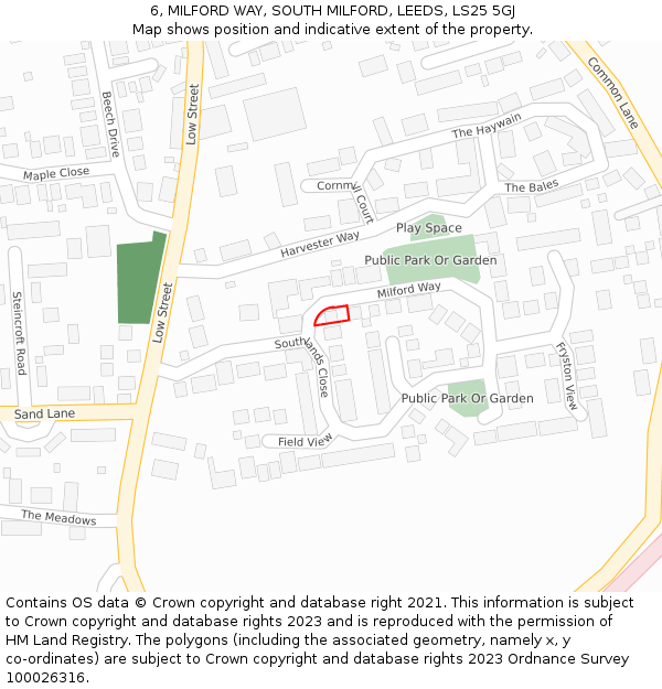 6, MILFORD WAY, SOUTH MILFORD, LEEDS, LS25 5GJ: Location map and indicative extent of plot