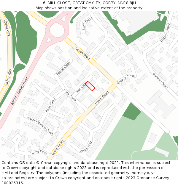 6, MILL CLOSE, GREAT OAKLEY, CORBY, NN18 8JH: Location map and indicative extent of plot
