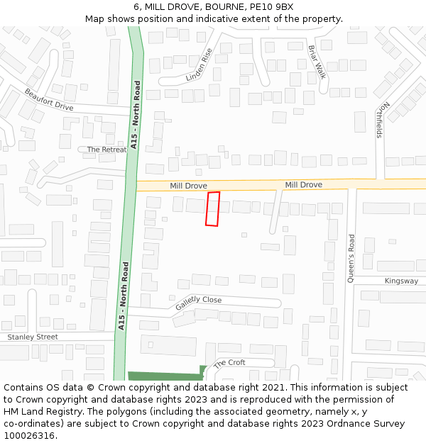 6, MILL DROVE, BOURNE, PE10 9BX: Location map and indicative extent of plot