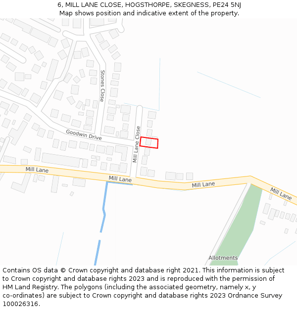 6, MILL LANE CLOSE, HOGSTHORPE, SKEGNESS, PE24 5NJ: Location map and indicative extent of plot
