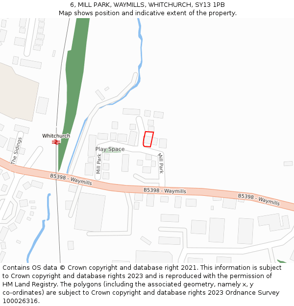 6, MILL PARK, WAYMILLS, WHITCHURCH, SY13 1PB: Location map and indicative extent of plot