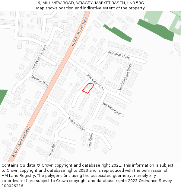 6, MILL VIEW ROAD, WRAGBY, MARKET RASEN, LN8 5RG: Location map and indicative extent of plot