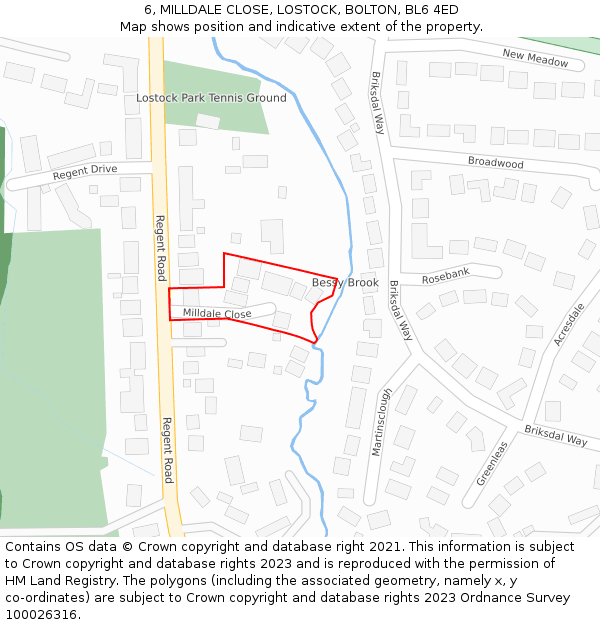 6, MILLDALE CLOSE, LOSTOCK, BOLTON, BL6 4ED: Location map and indicative extent of plot