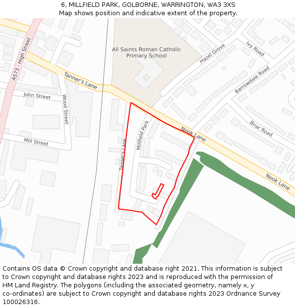 6, MILLFIELD PARK, GOLBORNE, WARRINGTON, WA3 3XS: Location map and indicative extent of plot