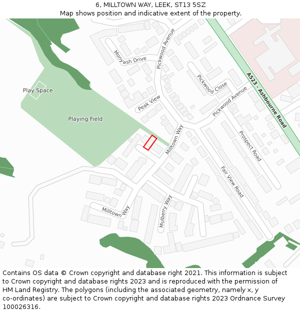 6, MILLTOWN WAY, LEEK, ST13 5SZ: Location map and indicative extent of plot