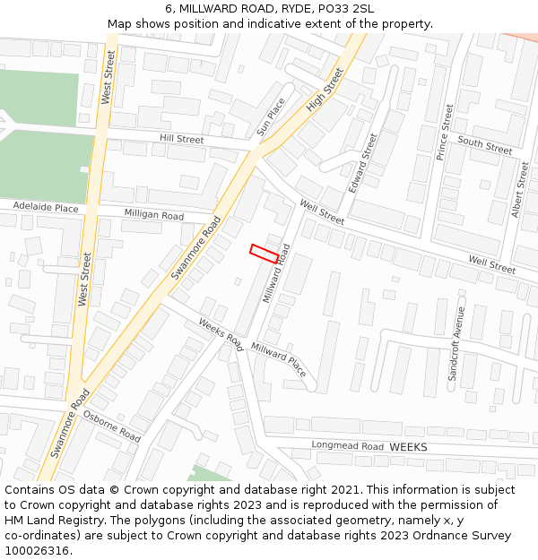 6, MILLWARD ROAD, RYDE, PO33 2SL: Location map and indicative extent of plot