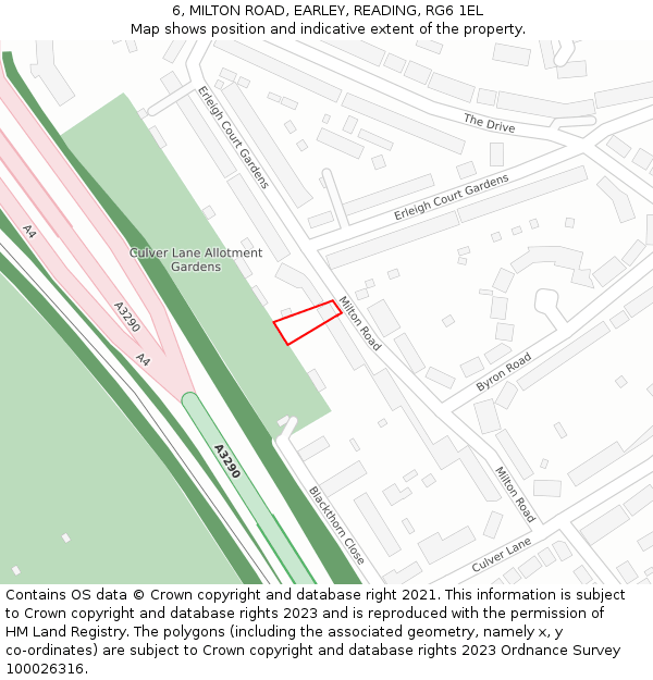 6, MILTON ROAD, EARLEY, READING, RG6 1EL: Location map and indicative extent of plot