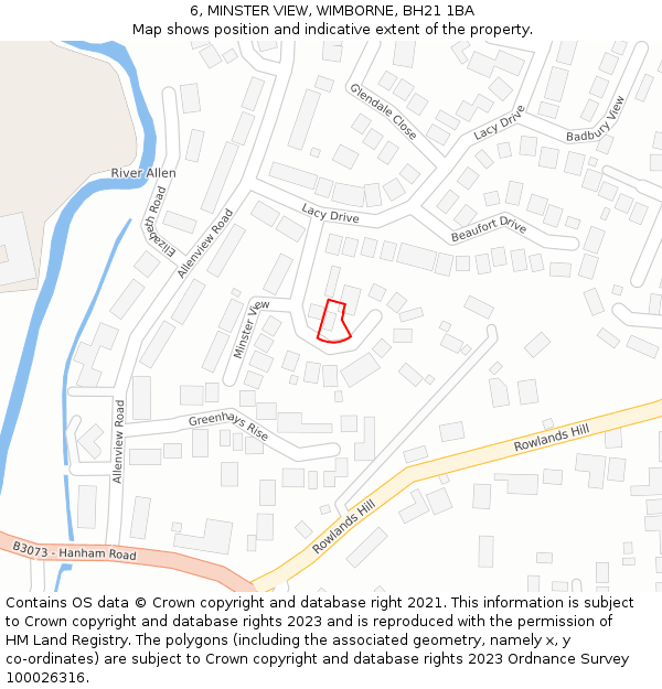 6, MINSTER VIEW, WIMBORNE, BH21 1BA: Location map and indicative extent of plot