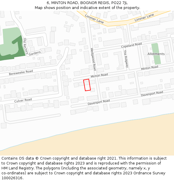 6, MINTON ROAD, BOGNOR REGIS, PO22 7JL: Location map and indicative extent of plot