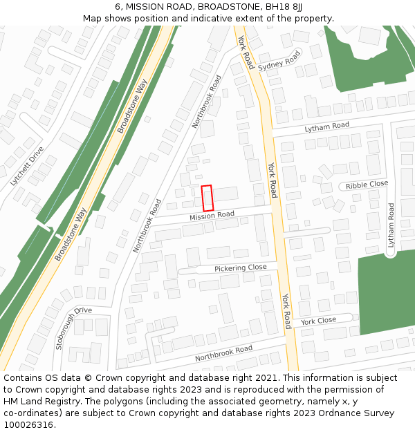 6, MISSION ROAD, BROADSTONE, BH18 8JJ: Location map and indicative extent of plot