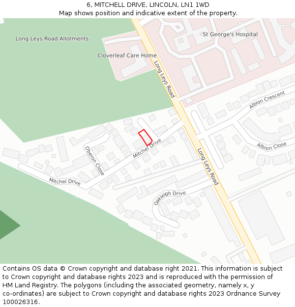 6, MITCHELL DRIVE, LINCOLN, LN1 1WD: Location map and indicative extent of plot