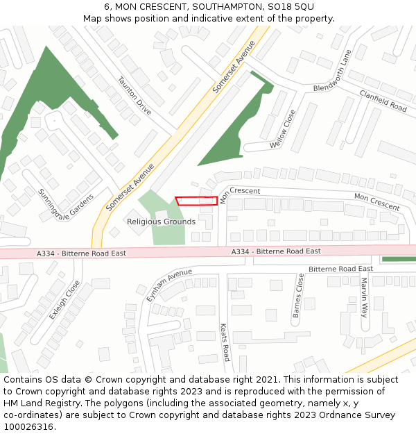 6, MON CRESCENT, SOUTHAMPTON, SO18 5QU: Location map and indicative extent of plot