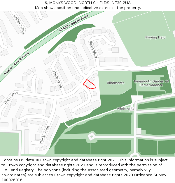 6, MONKS WOOD, NORTH SHIELDS, NE30 2UA: Location map and indicative extent of plot