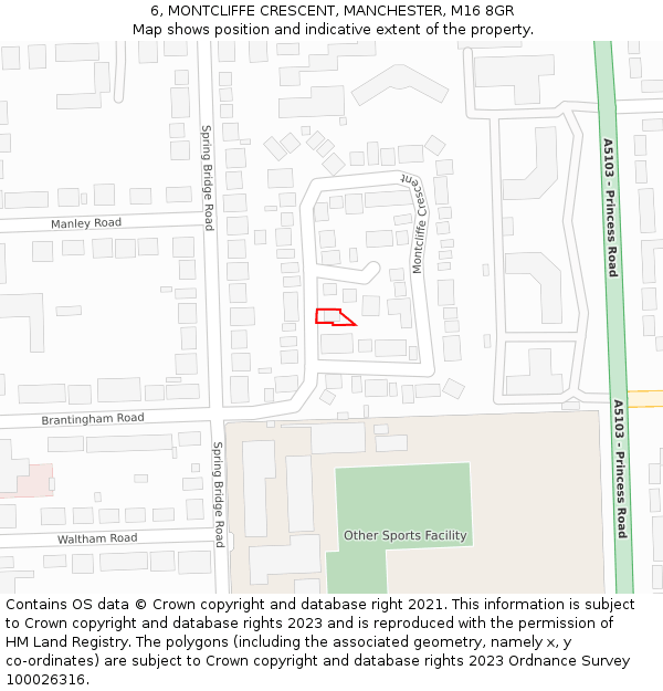 6, MONTCLIFFE CRESCENT, MANCHESTER, M16 8GR: Location map and indicative extent of plot
