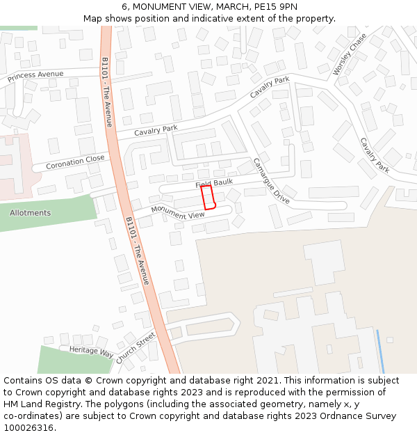 6, MONUMENT VIEW, MARCH, PE15 9PN: Location map and indicative extent of plot