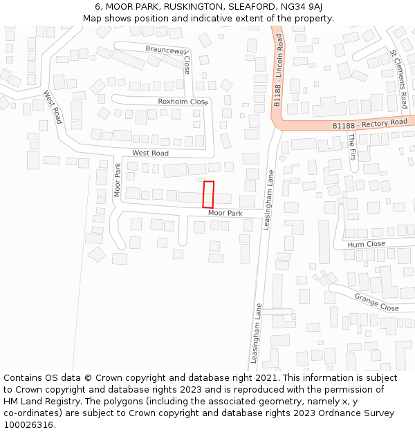 6, MOOR PARK, RUSKINGTON, SLEAFORD, NG34 9AJ: Location map and indicative extent of plot