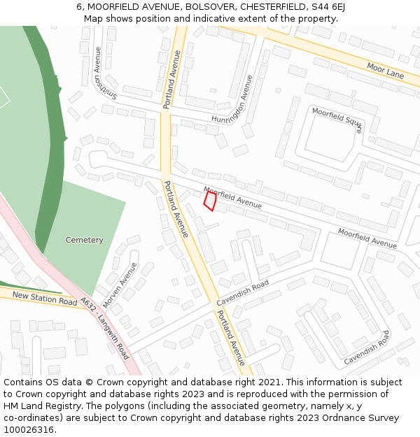 6, MOORFIELD AVENUE, BOLSOVER, CHESTERFIELD, S44 6EJ: Location map and indicative extent of plot