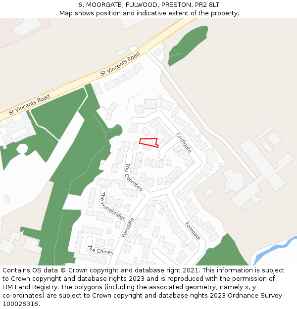 6, MOORGATE, FULWOOD, PRESTON, PR2 8LT: Location map and indicative extent of plot