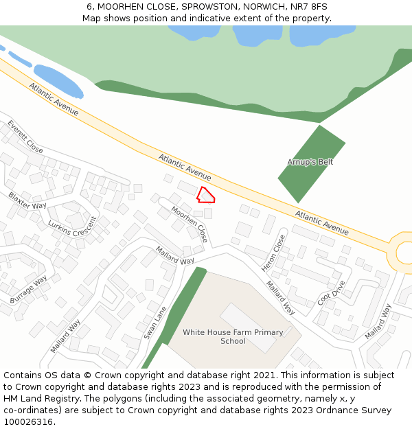 6, MOORHEN CLOSE, SPROWSTON, NORWICH, NR7 8FS: Location map and indicative extent of plot