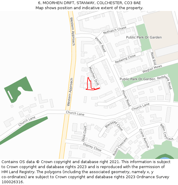 6, MOORHEN DRIFT, STANWAY, COLCHESTER, CO3 8AE: Location map and indicative extent of plot