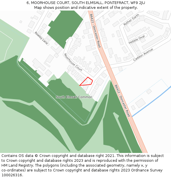 6, MOORHOUSE COURT, SOUTH ELMSALL, PONTEFRACT, WF9 2JU: Location map and indicative extent of plot
