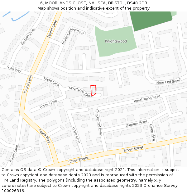 6, MOORLANDS CLOSE, NAILSEA, BRISTOL, BS48 2DR: Location map and indicative extent of plot