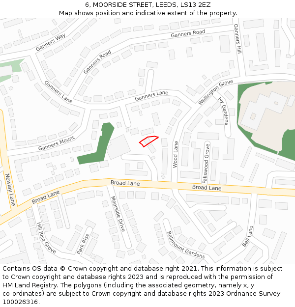 6, MOORSIDE STREET, LEEDS, LS13 2EZ: Location map and indicative extent of plot
