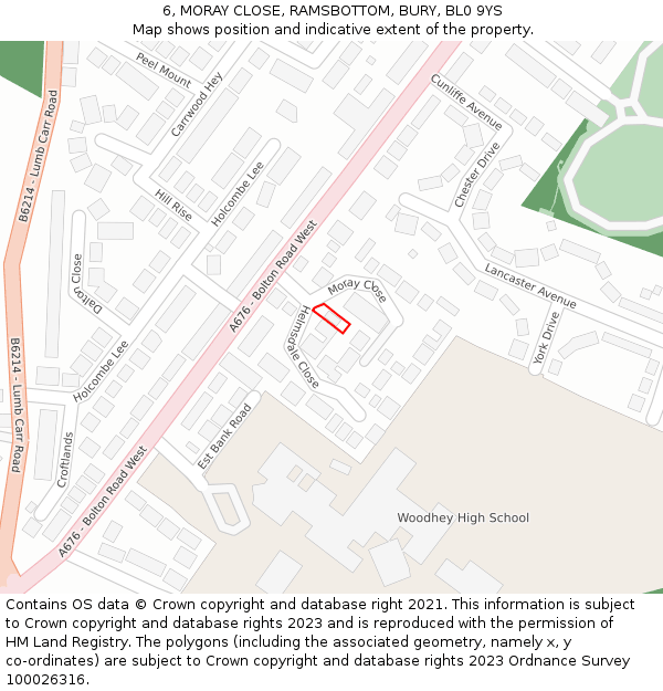6, MORAY CLOSE, RAMSBOTTOM, BURY, BL0 9YS: Location map and indicative extent of plot