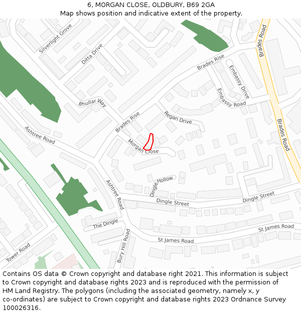 6, MORGAN CLOSE, OLDBURY, B69 2GA: Location map and indicative extent of plot