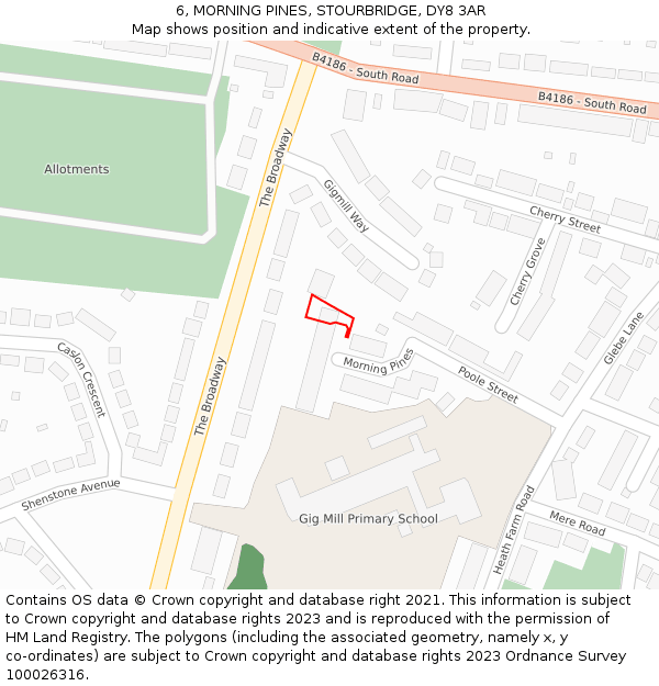 6, MORNING PINES, STOURBRIDGE, DY8 3AR: Location map and indicative extent of plot