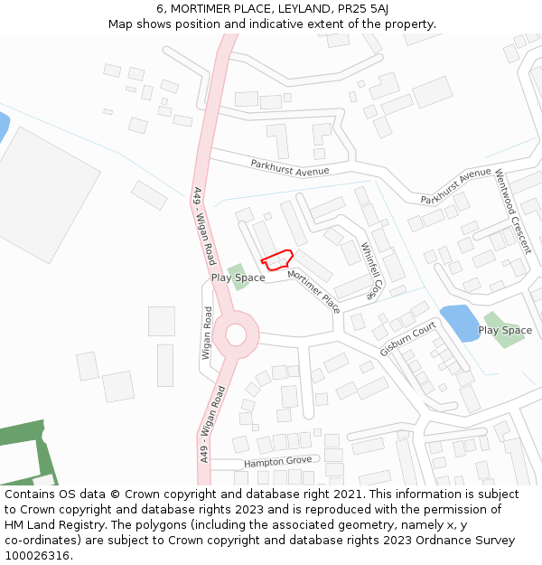 6, MORTIMER PLACE, LEYLAND, PR25 5AJ: Location map and indicative extent of plot