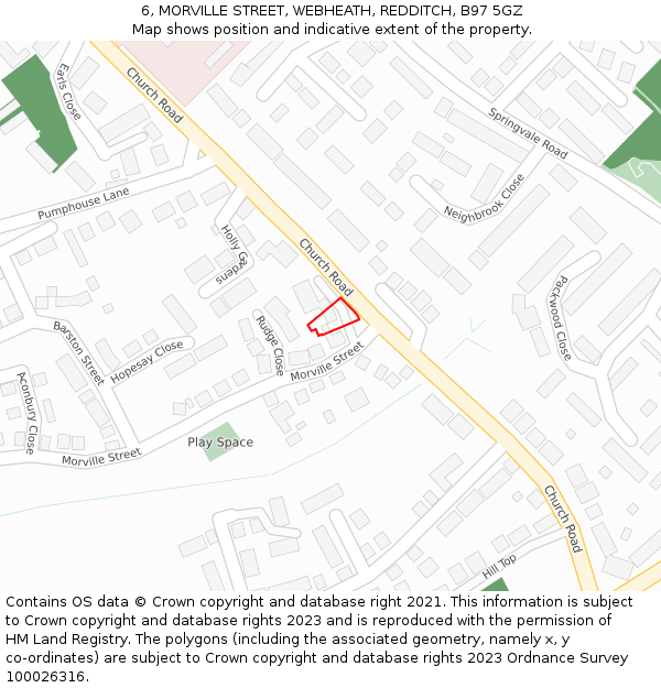 6, MORVILLE STREET, WEBHEATH, REDDITCH, B97 5GZ: Location map and indicative extent of plot