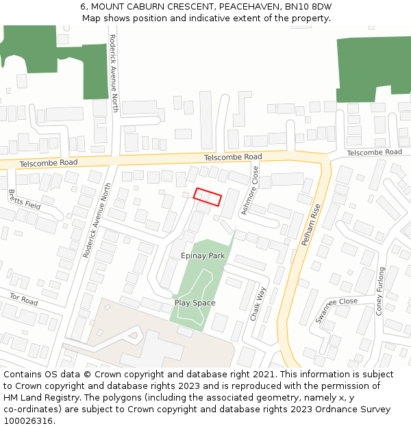 6, MOUNT CABURN CRESCENT, PEACEHAVEN, BN10 8DW: Location map and indicative extent of plot