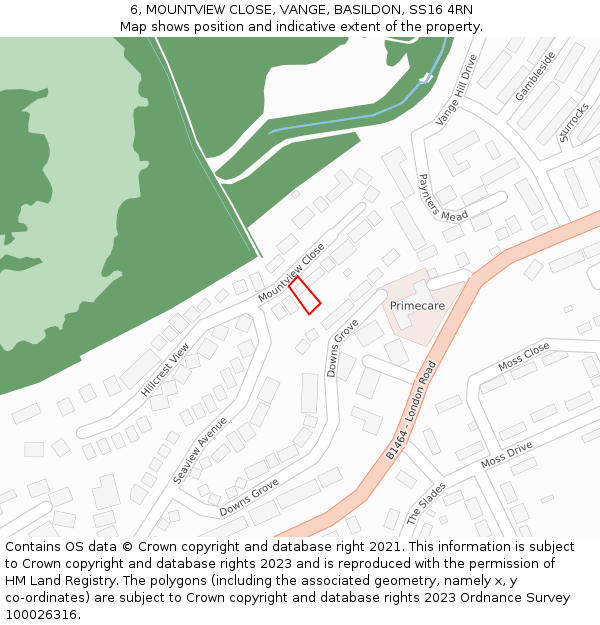 6, MOUNTVIEW CLOSE, VANGE, BASILDON, SS16 4RN: Location map and indicative extent of plot