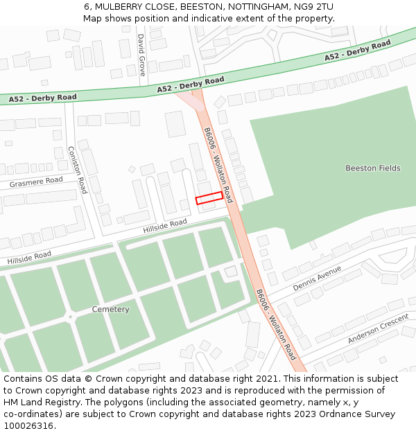 6, MULBERRY CLOSE, BEESTON, NOTTINGHAM, NG9 2TU: Location map and indicative extent of plot
